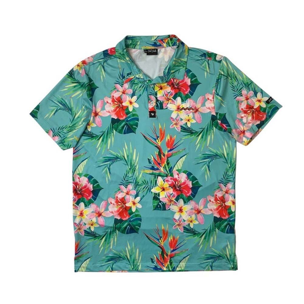 Bad Birdie Polo Shirt Mens Large Tropical Floral Bird of Paradise Hawaiian Golf